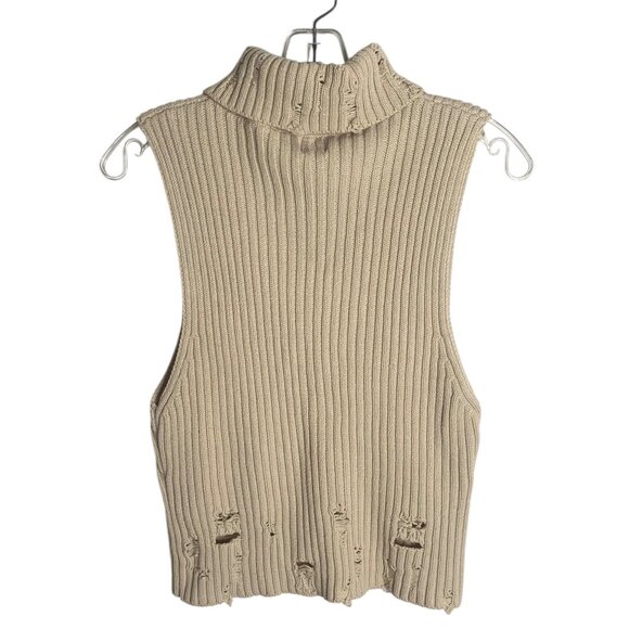 BDG URBAN OUTFITTERS Beige Distressed Turtleneck Sleeveless Women's Sweater XL - Picture 6 of 7